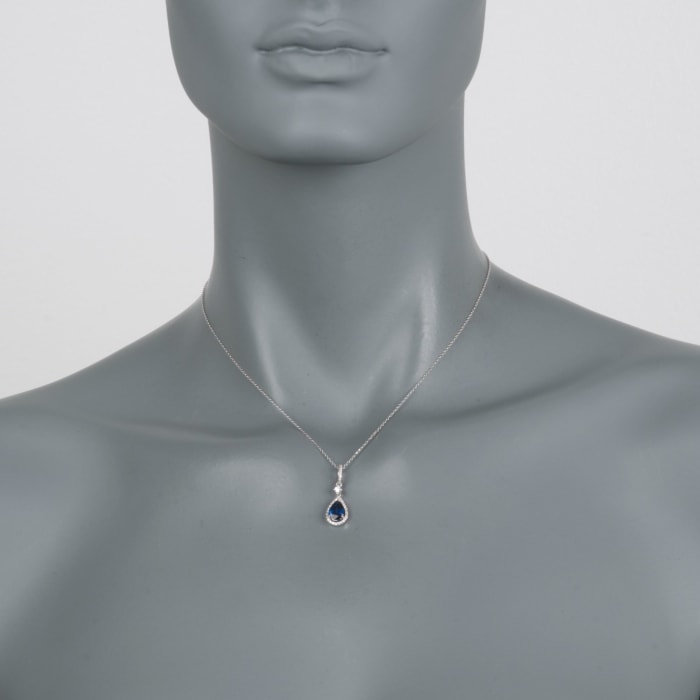 1.30 Carat Sapphire and .18 ct. t.w. Diamond Pendant Necklace in 14kt White Gold 16-inch
