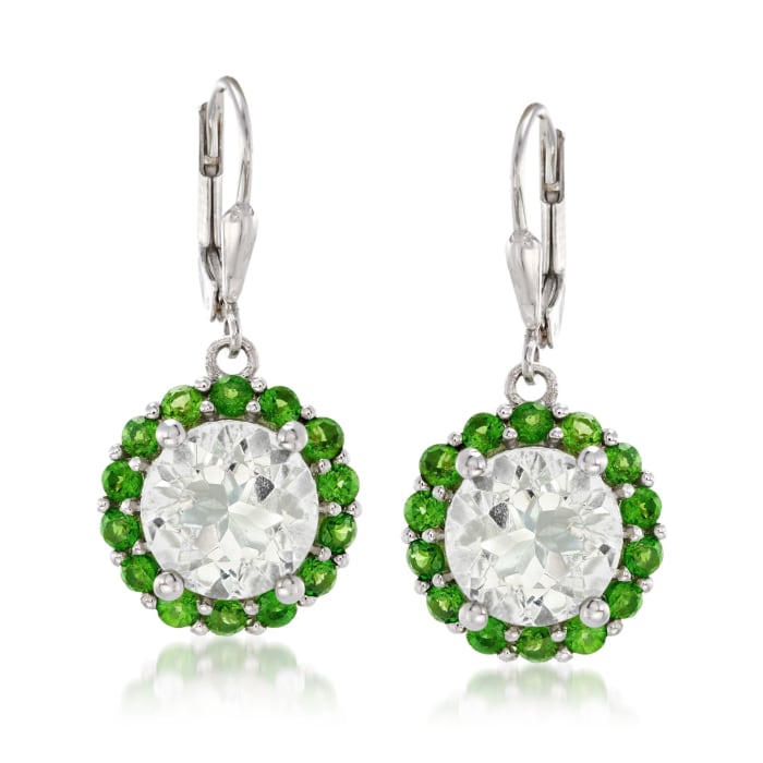 7.10 ct. t.w. Prasiolite and 1.80 ct. t.w. Green Chrome Diopside Drop Earrings in Sterling Silver