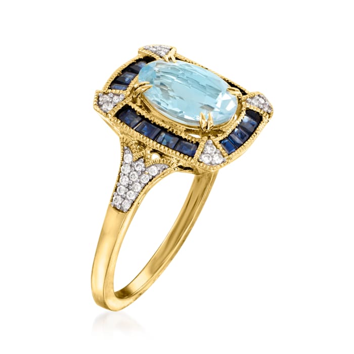 1.50 Carat Aquamarine and .70 ct. t.w. Sapphire Ring with .12 ct. t.w ...