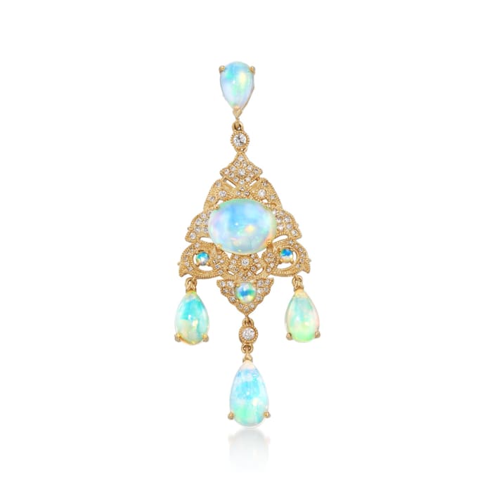 Opal and .50 ct. t.w. Diamond Chandelier Pendant in 14kt Yellow Gold