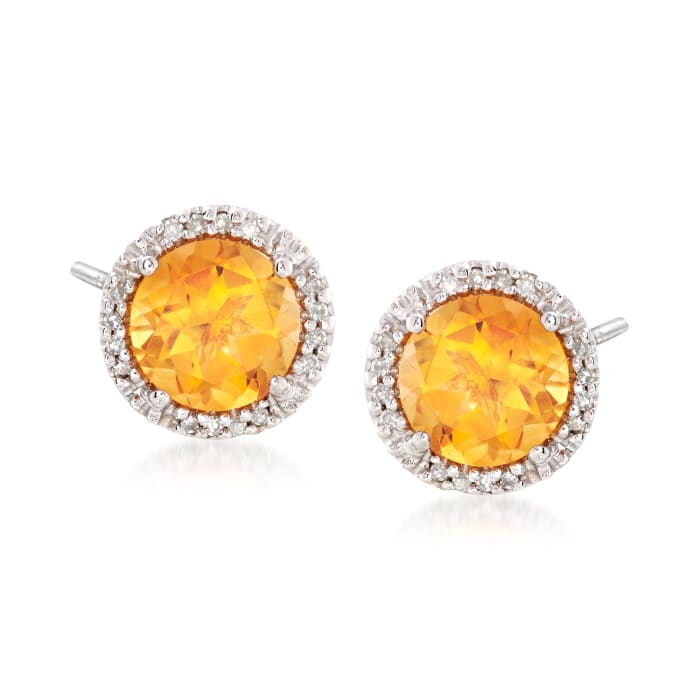 2.50 ct. t.w. Citrine Stud Earrings with Diamond Accents in 14kt Yellow Gold