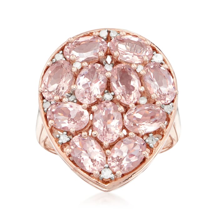 4.50 ct. t.w. Morganite and .13 ct. t.w. Diamond Cluster Ring in 18kt Rose Gold Over Sterling