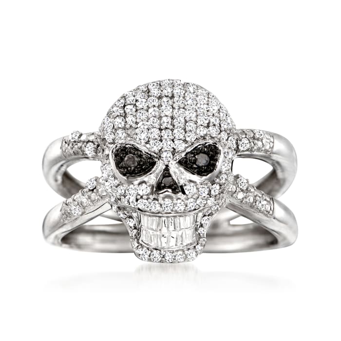 .50 ct. t.w. Black and White Diamond Skull Ring in Sterling Silver