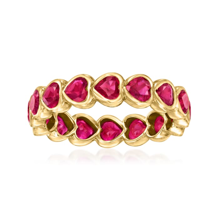 3.00 ct. t.w. Heart-Shaped Ruby Eternity Band in 14kt Yellow Gold