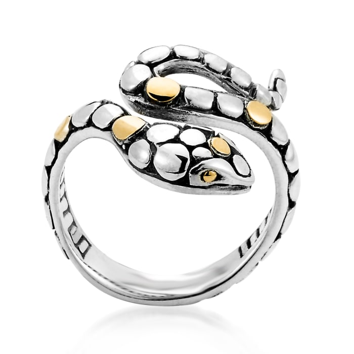 Sterling Silver and 18kt Yellow Gold Bali-Style Snake Ring