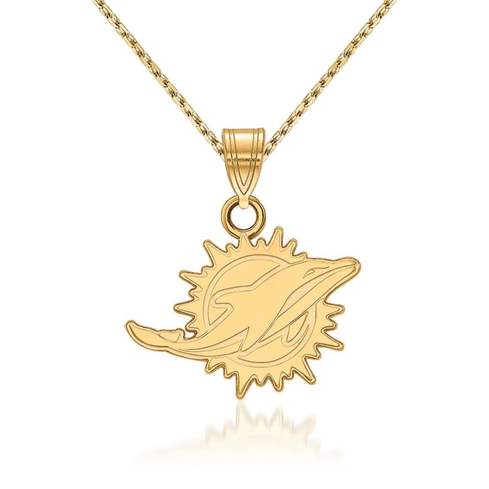 14kt Yellow Gold NFL Miami Dolphins Pendant Necklace. 18&quot;