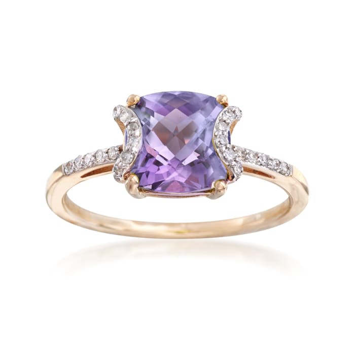 1.60 Carat Cusion-Cut Amethyst and .12 ct. t.w. Diamond Ring in 14kt Yellow Gold