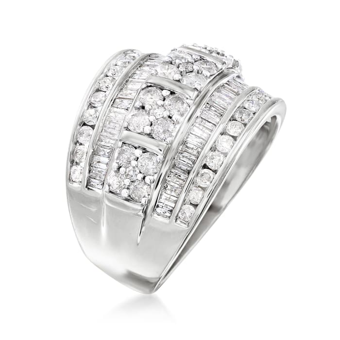 2.00 ct. t.w. Baguette and Round Diamond Multi-Row Ring in Sterling ...