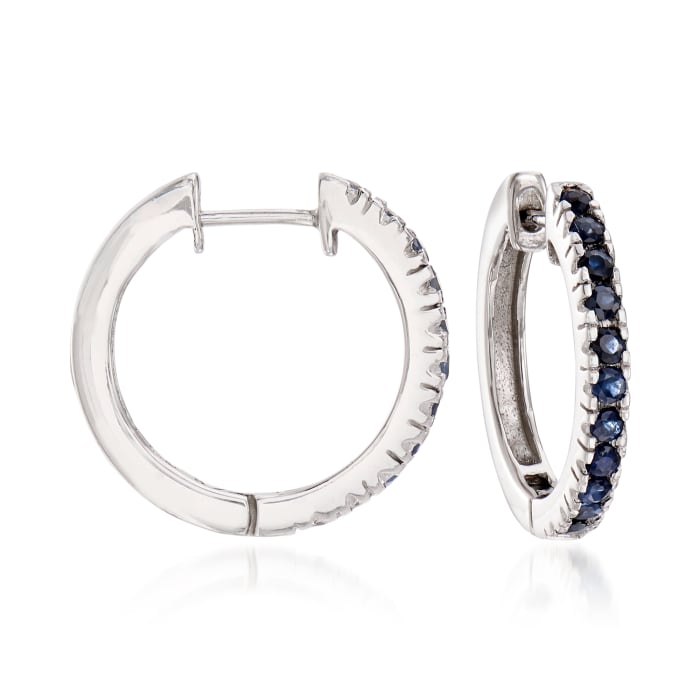 1.10 ct. t.w. Sapphire Hoop Earrings in Sterling Silver