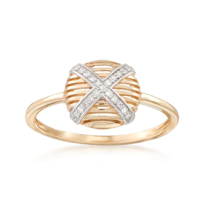 14kt Yellow Gold Crisscross Ring with Diamond Accents