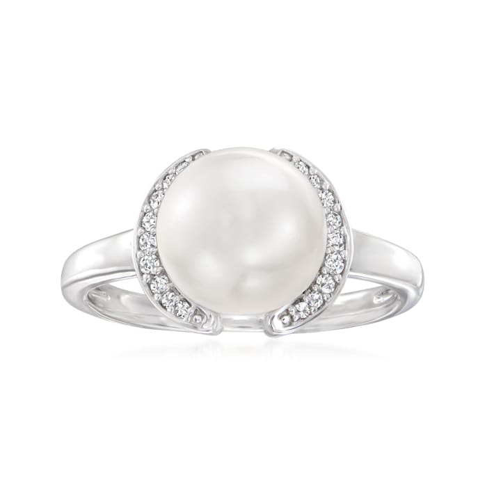 9mm Cultured Pearl Ring with Diamond Accents in Sterling Silver | Ross ...