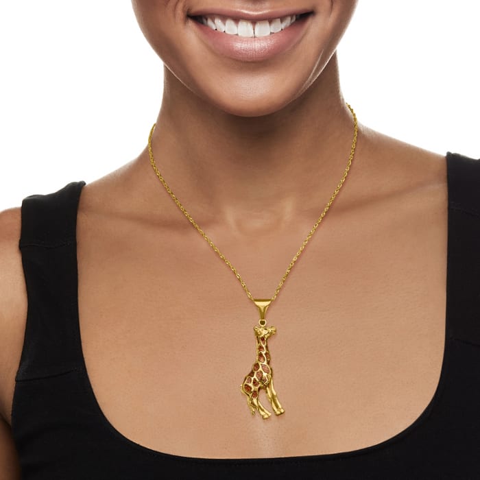 Italian 18kt Gold Over Sterling Giraffe Pendant Necklace with Black and Caramel Enamel adjustable length