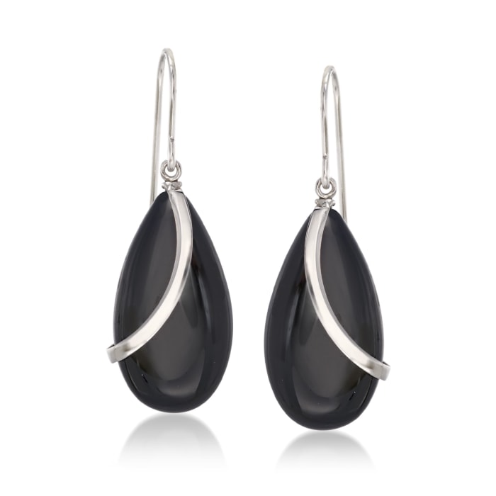 Black Onyx and Sterling Silver Curve Drop Earrings