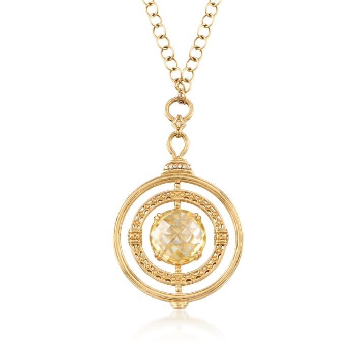 Judith Ripka &quot;Marisol&quot; Canary Yellow Crystal and .18 ct. t.w. Diamond Circle Pendant Necklace With Yellow Sapphire Accents in 18kt Gold