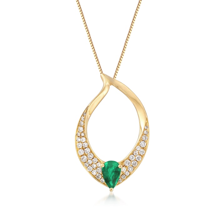 .30 Carat Emerald and .24 ct. t.w. Diamond Pendant Necklace in 18kt Yellow Gold
