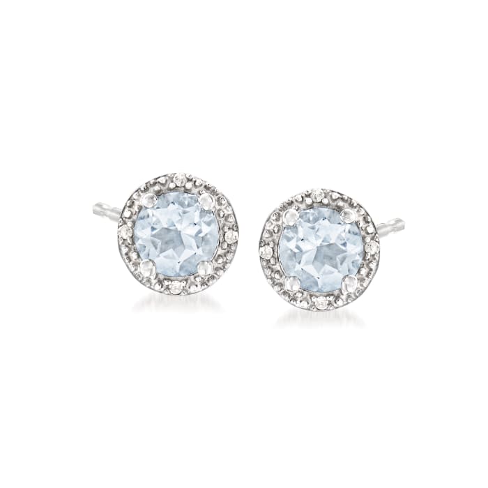 .80 ct. t.w. Aquamarine Stud Earrings with Diamond Accents in Sterling Silver