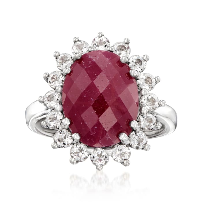 5.75 Carat Ruby and 1.20 ct. t.w. White Topaz Ring in Sterling Silver ...