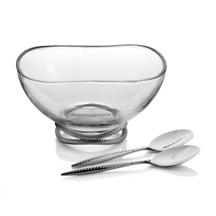 Nambe &quot;Braid&quot; Glass Salad Bowl with Servers