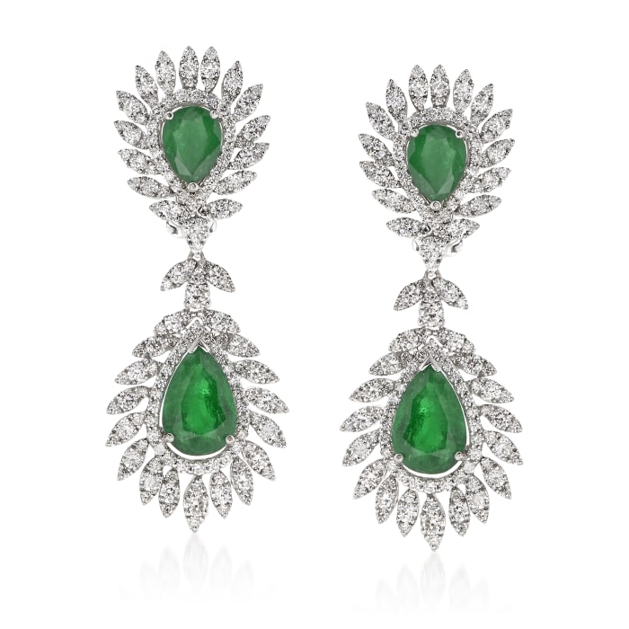 6.00 ct. t.w. Emerald and 4.55 ct. t.w. Diamond Drop Earrings in 18kt White Gold