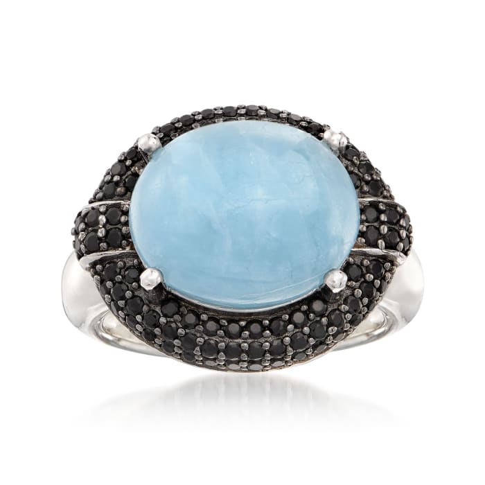 9.25 Carat Aquamarine and 1.30 ct. t.w. Black Spinel Ring in Sterling ...