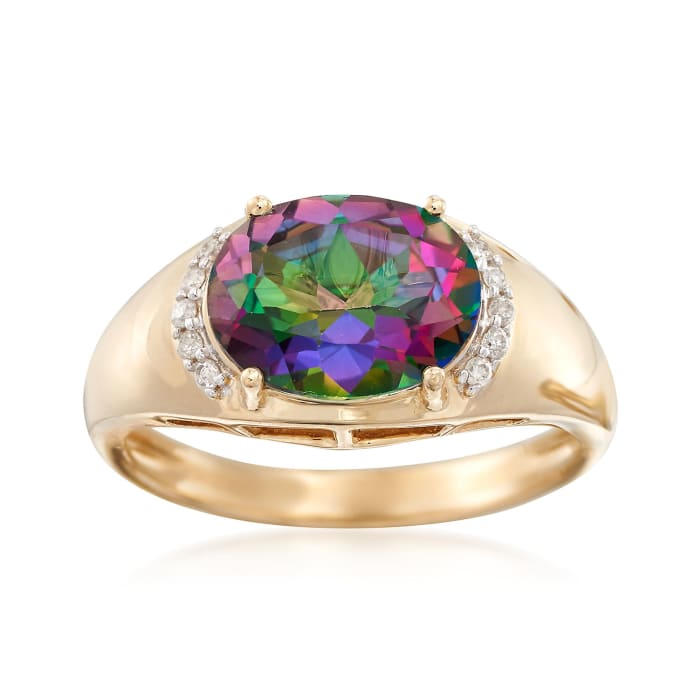 2.90 Carat Mystic Topaz Ring with Diamond Accents in 14kt Yellow Gold
