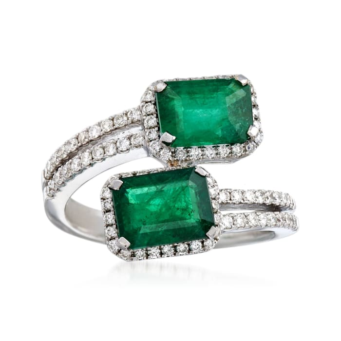 2.70 ct. t.w. Emerald and .51 ct. t.w. Bypass Ring in 18kt White Gold