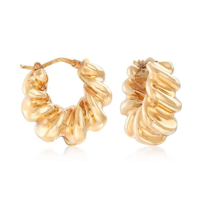 Italian 18kt Yellow Gold Wide Twisted Hoop Earrings