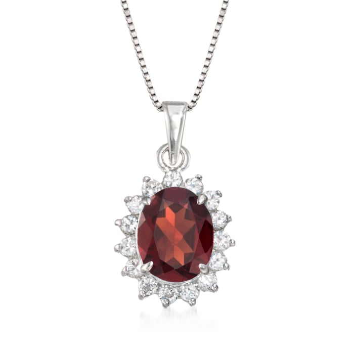 2.50 Carat Garnet and .45 ct. t.w. CZ Pendant Necklace in Sterling Silver