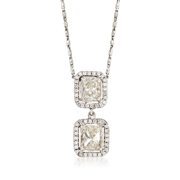 C. 2000 Vintage 2.42 ct. t.w. Diamond Double Drop Pendant Necklace in 14kt White Gold