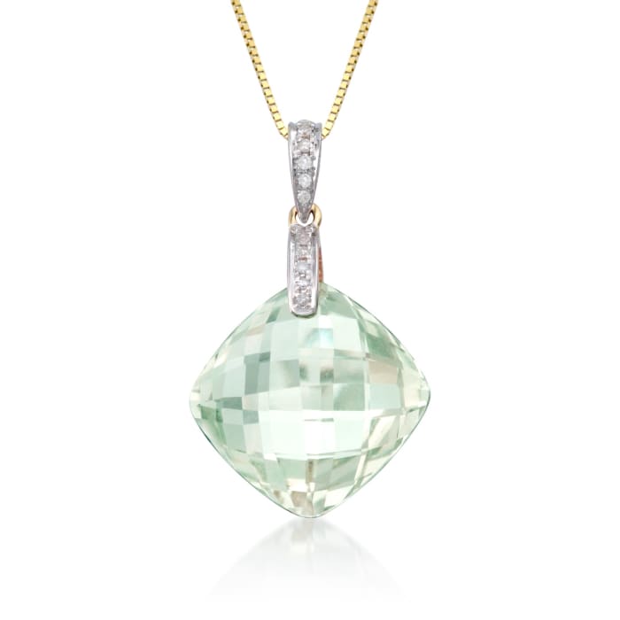 13.00 Carat Green Prasiolite Necklace with Diamonds in 14kt Yellow Gold