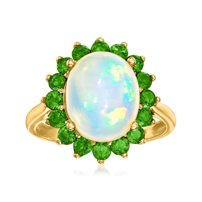 Ethiopian Opal and 1.10 ct. t.w. Chrome Diopside Halo Ring in 18kt Gold ...
