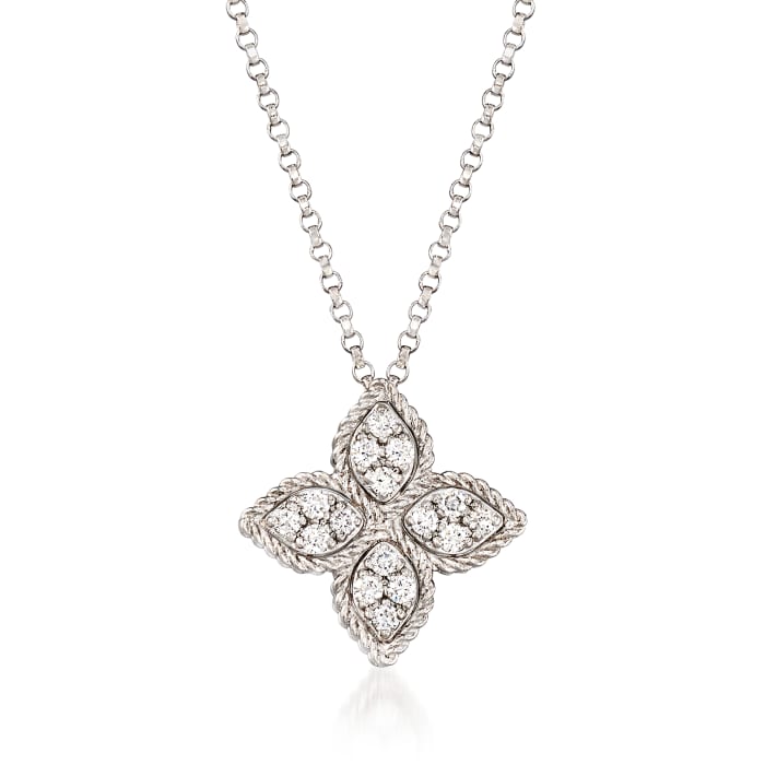 Roberto Coin &quot;Princess Flower&quot; .38 ct. t.w. Black and White Diamond Flower Pendant Necklace in 18kt White Gold