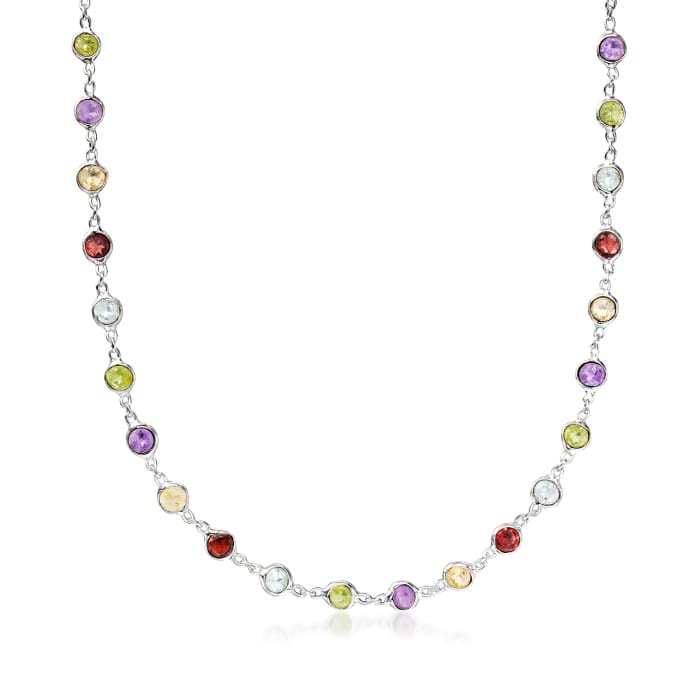 8.85 ct. t.w. Bezel-Set Multi-Gemstone Necklace in Sterling Silver