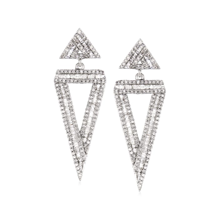 1.35 ct. t.w. Diamond Double-Triangle Drop Earrings in 14kt White Gold