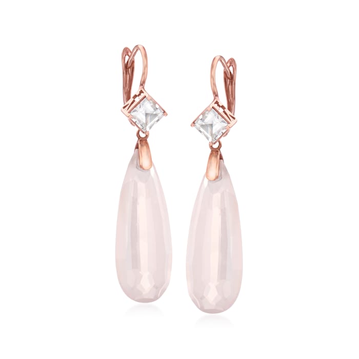 C. 1990 Vintage Mimi Milano 4.95 ct. t.w. Rose Quartz and .90 ct. t.w. Rock Crystal Drop Earrings in 18kt Rose Gold