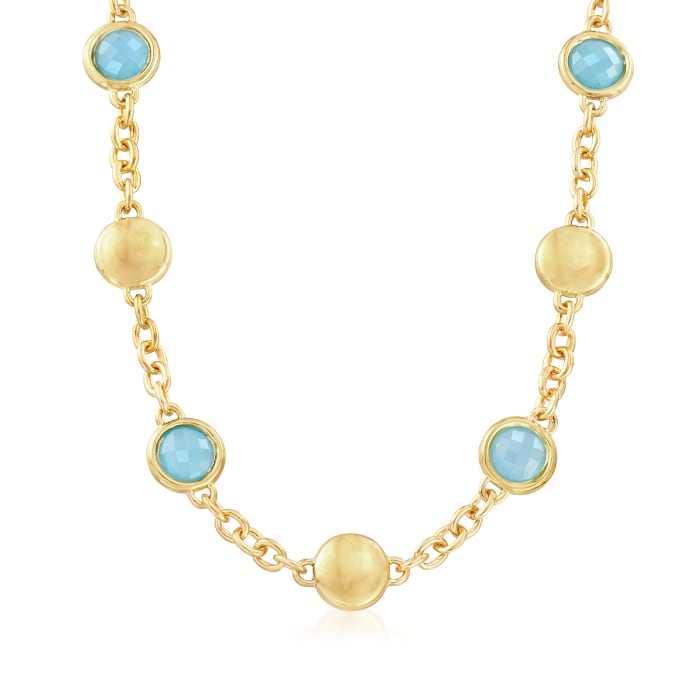 Italian Andiamo Blue Chalcedony Bezel Set Necklace in 14kt Yellow Gold