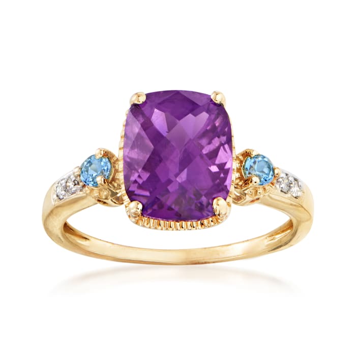 2.50 Carat Amethyst and .10 ct. t.w. Swiss Blue Topaz Ring with Diamond ...