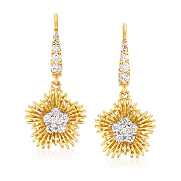 Simon G. .44 ct. t.w. Diamond Flower Drop Earrings in 18kt Yellow Gold