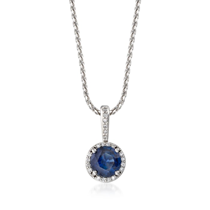 1.25 Carat Sapphire and .20 ct. t.w. Diamond Halo Pendant Necklace in 14kt White Gold