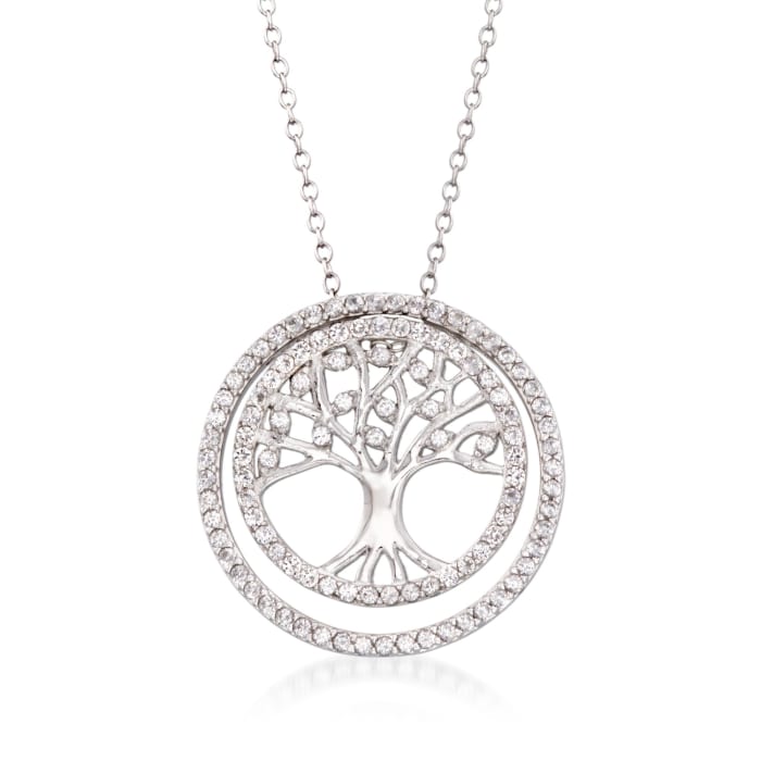 1.50 ct. t.w. White Synthetic Sapphire Tree of Life Pendant Necklace in Sterling Silver