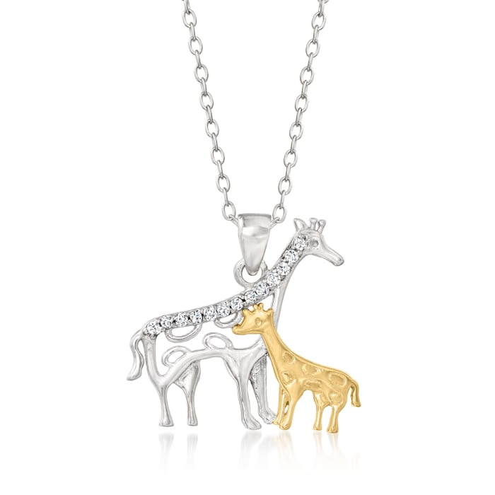 .10 ct. t.w. Diamond Mother Giraffe and Baby Pendant Necklace in Sterling Silver and 18kt Gold Over Sterling