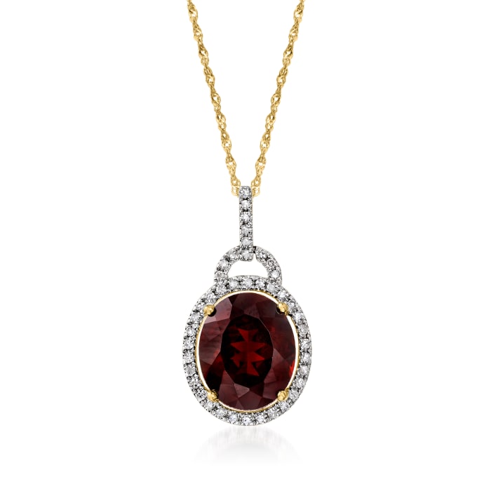 5.00 Carat Garnet and .23 ct. t.w. Diamond Pendant Necklace in 14kt Yellow Gold