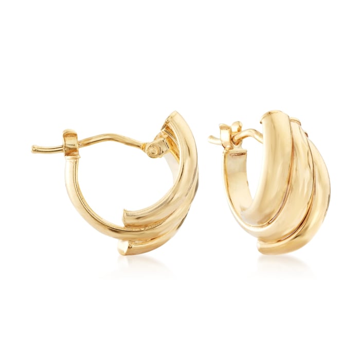 Italian 14kt Yellow Gold Three-Row Diamond-Cut Hoop Earrings 