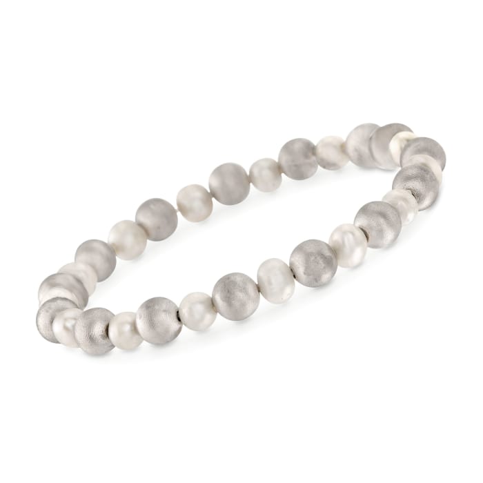 Italian 5.5-6mm Cultured Pearl and Sterling Silver Bead Bracelet
