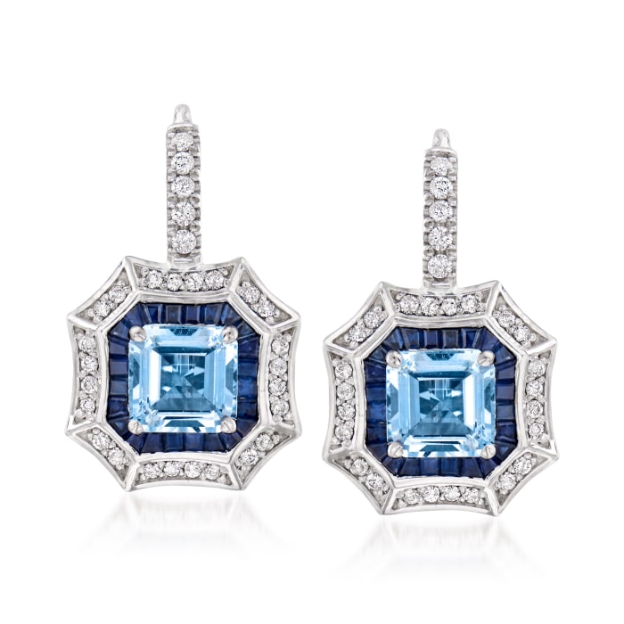 2.30 ct. t.w. Multi-Gemstone and .34 ct. t.w. Diamond Drop Earrings in 14kt White Gold