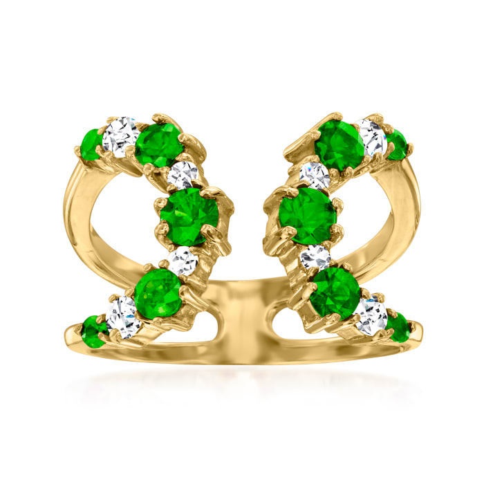 .90 ct. t.w. Emerald and .30 ct. t.w. Diamond Loop Cuff Ring in 14kt Yellow Gold