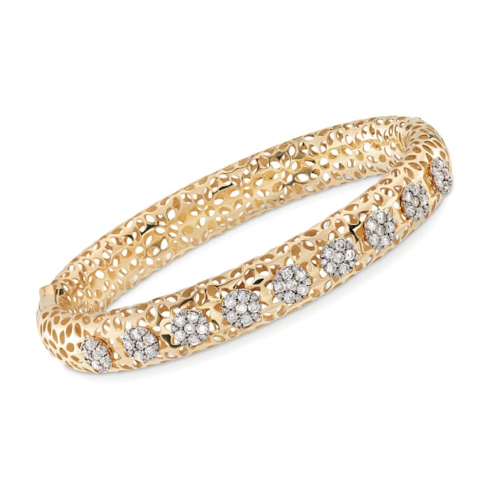 1.40 ct. t.w. Diamond Cluster Floral Bangle Bracelet in 18kt Yellow Gold