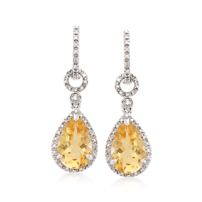 6.00 ct. t.w. Citrine and .13 ct. t.w. Diamond Drop Earrings in Sterling Silver