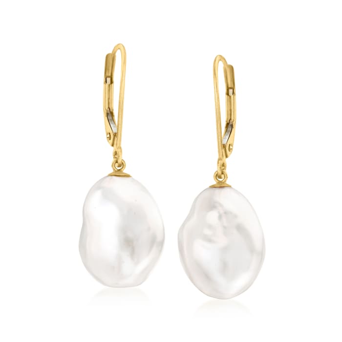 11-12mm Cultured Baroque Pearl Drop Earrings in 14kt Yellow Gold