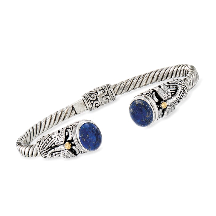 Lapis Bali-Style Dragonfly Cuff Bracelet in Sterling Silver and 18kt Yellow Gold